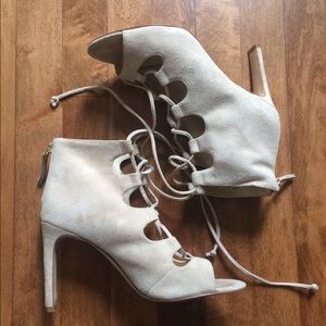 Nude suede lace-up pumps